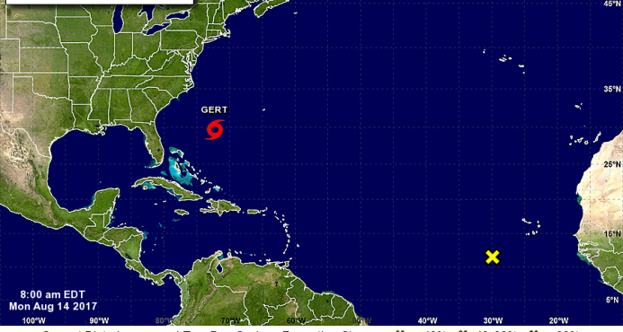 La tormenta tropical Gert se mueve hacia aguas abiertas del Atlántico
