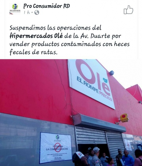 Proconsumidor cierra Hipermercado Olé por vender alimentos infectados de ratas