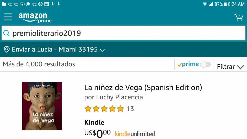 Captura de pantalla en la que se muestra que La niñez de Vega ocupa el primer lugar en Amazon.com.