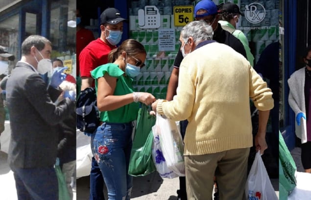 Jóvenes dominicanos solidarios se unen para distribuir comida a cientos de pobres en Alto Manhattan