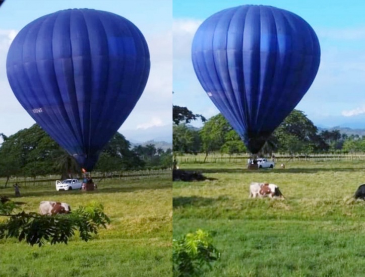 Gran curiosidad causó este fin de semana el aterrizaje de un globo de aire caliente 