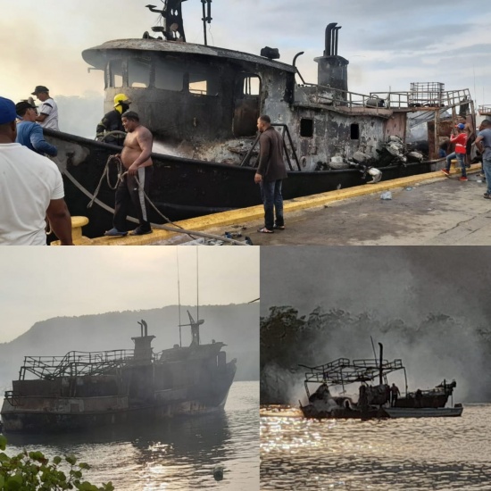 Convertidos en chatarras quedaron tres barcos pesqueros afectados por incendio en bahía de Luperón