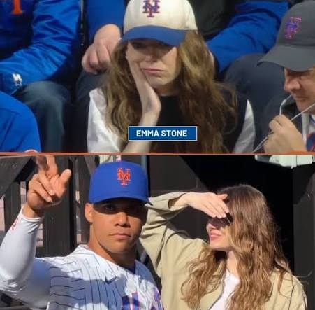 Emma Stone rueda escenas de comedia romántica, en Citi Field de los Mets; Juan Soto participó en una de las escenas junto a la actriz